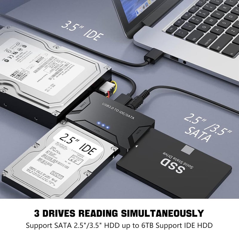MaxRenard Hard Drive Reader USB 3.0 to SATA/IDE Adapter | Universal External Hard Drive Reader & Data Recovery Converter Kit for 2.5"/3.5" HDD/SSD | with 12V/2A Power Supply - Image 2